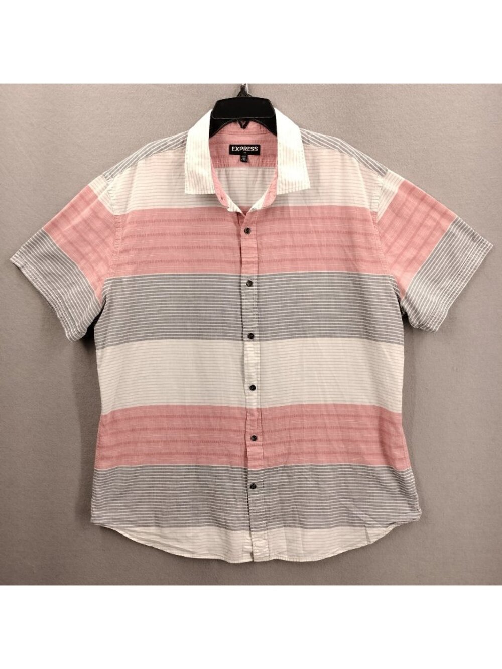 Express Shirt Men XL 17-17.5 Short Sleeve Button Up Striped Casual Pastel Colors